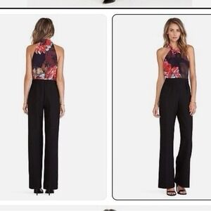 Trina Turk Black Floral Print Halter-Neck Atwood Pleated Pants Jumpsuit Size 4